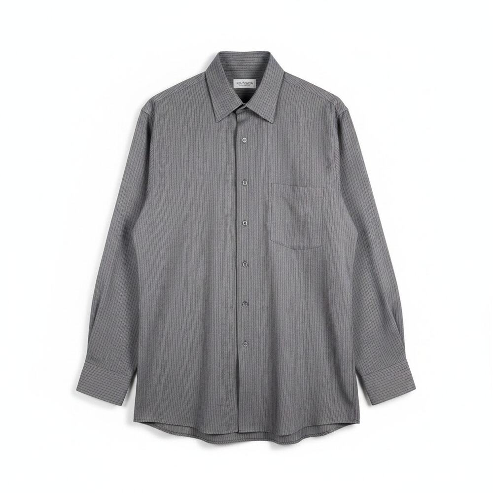 Van Heusen Broadcloth Fine Striped Dress Shirt Black White Career Preppy